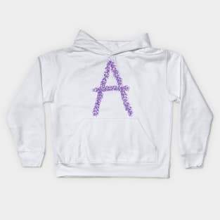 Lavender Letter A Hand Drawn in Watercolor and Ink Kids Hoodie